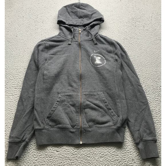 Nike University of Illinois Fleece Hooded Jacket Womens Medium Gray 23585X-IL5 - Picture 1 of 9
